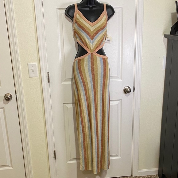 NWT Altar’d State Bodycon Shimmer Maxi Dress with Cutout Large - Picture 1 of 10